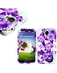myLife (TM) White - Purple Floral Wave Design (3 Piece Hybrid) Hard and Soft Case for the Samsung Galaxy S4 "Fits Models: I9500, I9505, SPH-L720, Galaxy S IV, SGH-I337, SCH-I545, SGH-M919, SCH-R970 and Galaxy S4 LTE-A Touch Phone" (Fitted Front and Back Solid Cover Case + Internal Silicone Gel Rubberized Tough Armor Skin + Lifetime Warranty + Sealed Inside myLife Authorized Packaging) "ADDITIONAL DETAILS: This three layer Galaxy S4 armor skin gel fit together case is made of grip easy smooth silicone and hardshell plates that slide in to your pocket easily yet wont slip out of your hand"