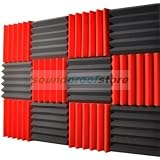 2x12x12 (12 Pack) RED/CHARCOAL Acoustic Wedge Soundproofing Studio Foam Tiles