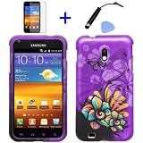 (4 items Combo: Stylus Pen, Screen Protector Film, Case Opener, Graphic Case) Purple Butterfly Orange Pink Green Color Daisy Flower Design Rubberized Snap on Hard Shell Cover Faceplate Skin Phone Case for (Sprint) Samsung Epic Touch D710 Galaxy SII , (US Cellular) Samsung Galaxy S2 R760