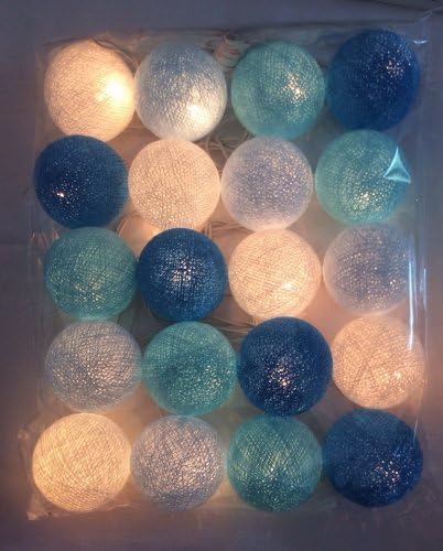 Thai Led Fairy String Light Cotton Mixed Blue Color 20 Balls for Party, Wedding, Christmas Tree and New Year Day 1 Set #11