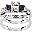 14K White Gold Sapphire and Diamond Wedding Set Semimount - CENTER STONE NOT INCLUDED