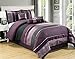 Grand Linen 7 PC Modern Purple Black Silver Chenille Comforter Set/Bed in A Bag - King Size Bedding