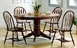5 PCs Solid Wood Dark Distressed Oak Finish Wood Pedestal Dining Table and Chairs Set