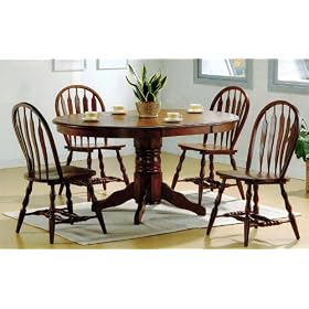 5 PCs Solid Wood Dark Distressed Oak Finish Wood Pedestal Dining Table and Chairs Set by AtHomeMart