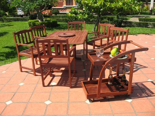 8pc Outdoor Wood Patio Dining Furniture Set