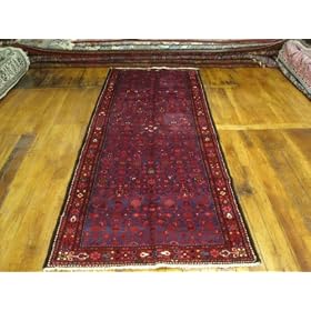 3'7 x 9'10 Navy Blue Persian Hand Knotted Wool Hossainabad Runner Rug