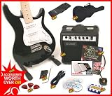 Lindo Black 'Stratocaster Style' Electric Guitar and 15w Amp Starter Pack/Package/Outfit - Includes Bag, DVD, Lead, Strings, Strap, Plectrums, Pitch Pipe!