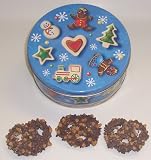 Scott's Cakes 1 lb. Milk Chocolate Covered Pretzel with Chocolate Chips & Peanut Butter Chips in a Christmas Cookie Tin
