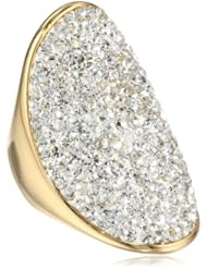 Ladys 18kt Gold Plated Stainless Steel with Simulated Diamonds Oval Shaped Ring, Size 7