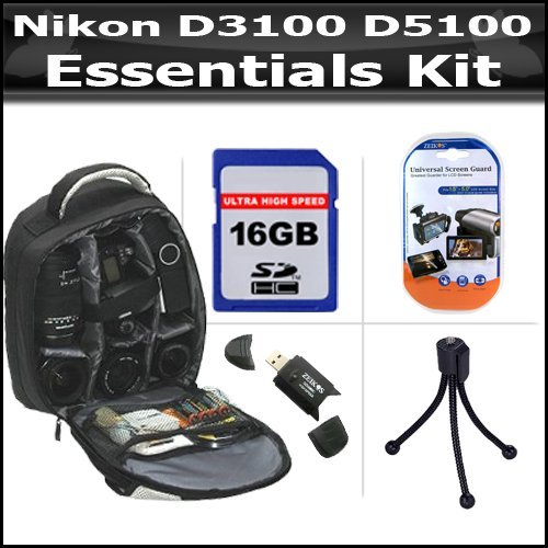 16GB Essentials Accessory Bundle Kit For Nikon D7200, D7100, D7000, D5300, D5200, D5100, D3300, D3200, D3100, D800, D800E, D700, D600, D610, D300S, D90, D4S, df, d4, d3x DSLR Digital SLR Camera Includes 16GB High Speed SD Memory Card + BackPack Case ++