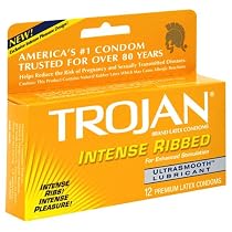 Trojan Condoms, Intense Ribbed Ultrasmooth, Lubricated, 12 Condoms (Pack of 3)