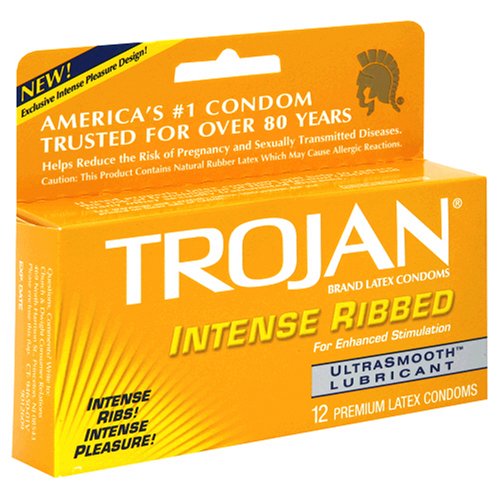 Trojan Condoms, Intense Ribbed Ultrasmooth, Lubricated, 12 Condoms (Pack of 3)