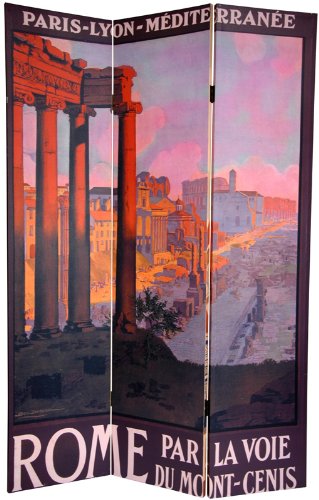 Classic Vintage Travel Poster Art Prints - 6 ft. Double Printed Rome & Firenze Folding Commercial Art Room Divider