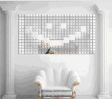 Colorfulhall Free Design Home Decoration Silver 100 PCS Small Squares 2*2cm Crystal Mirror Wall Decal Wall Sticker Wall Decor 080301028_100