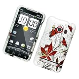 Red Fall Butterfly Flower Design Rubberized Snap on Hard Skin Shell Protector Faceplate Cover Case for Htc Evo 4g + Case Opener + Microfiber Pouch Bag
