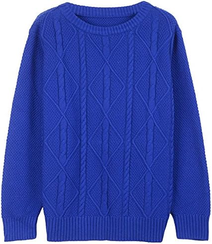 RamboHan Mens Round Neck Geometric Stripe Knit Woolen Sweater Large Blue