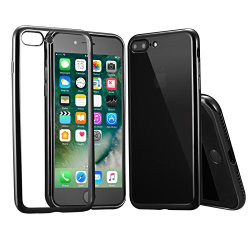 iPhone 7 Plus Case Quirkio - Clear TPU Soft Flexible Silicone Bumper Case Cover Protective Plating Crystal Rubber Transparent Plating Premium Ultra Slim Black (iPhone 7 Plus) (Black)