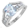 Ring With 2.60ctw Precious Stones - Genuine Clean Diamonds, Aquamarines in 14K White Gold - Certificate Available.