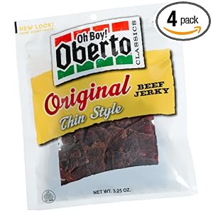 Oh Boy! Oberto Thin Style Beef Jerky, Original, 3.25-Ounce Bags (Pack of 4)