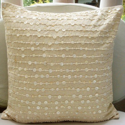 Adornment - 26x26 Inches Decorative Euro Shams - Cotton Linen Euro Sham with Mother Of Pearl