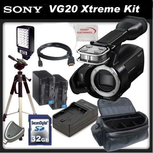 Sony NEX-VG20 Interchangeable Lens HD Handycam Camcorder (Body Only) + X-treme Package - Includes: 32GB SDHC Memory Card, Card Reader, Video Light, Full Size Tripod, 2 Replacement NP-FV100 Battery Packs, Rapid Travel Charger, Carrying Case & SSE Microfiber Cleaning Cloth Sony NEX-VG20 Interchangeable Lens HD Handycam Camcorder (Body Only) + X-treme Package - Includes: 32GB SDHC Memory Card, Card Reader, Video Light, Full Size Tripod, 2 Replacement NP-FV100 Battery Packs, Rapid Travel Charger, Carrying Case & SSE Microfiber Cleaning Cloth