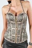 Taupe Lace Detail Buckled Corset