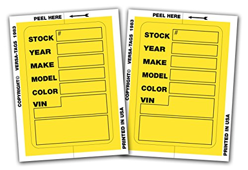 2-Pack of 100 Stock Stickers - Yellow - Genuine Versa-Tag Car Dealership Stock Stickers (Yellow)