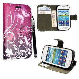 SAMSUNG GALAXY FAME S6810 ULTRA BUTTERFLY PURPLE PU LEATHER MAGNETIC CARD POCKET BOOK FLIP CASE COVER POUCH + FREE STYLUS