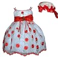 Newborn Girl Dress - Red Flower Embroidery on White Sheer w/ Hat (0/3M - 18M) NEW