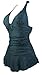 COCOSHIP Navy Blue and Blue Polka dot Retro Vintage One Piece Swimwear Swimsuit 48(FBA)