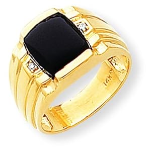 14K Gold Onyx & Diamond Mens Ring Jewelry Size 10