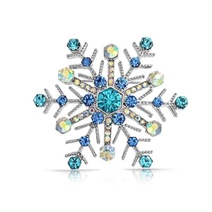 Bling Jewelry Aquamarine Blue Sapphire Color Crystal Christmas Snowflake Brooch Pin