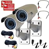 VideoSecu 2 Pack Day Night Vision Outdoor Color CCD IR Zoom Bullet Security Cameras Weatherproof 3.5-8mm Varifocal Lens 54 Infrared LEDs for CCTV DVR Surveillance System with Audio Microphones, Extension Cables and Power Supplies A99