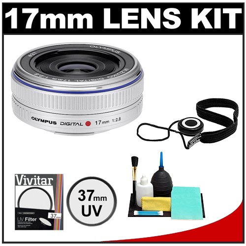 Olympus M.Zuiko 17mm f/2.8 Micro ED Digital Zoom Lens (Silver) with UV Filter + Accessory Kit for PEN Micro 4/3 E-P1, E-P2, E-P3, E-PL1, E-PL2, E-PL3, E-PM1 Cameras