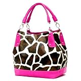 XL Pink Bottom Giraffe Designer Inspired Animal Print Handbag Purse Bag Tote