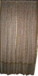 2 Olive Yellow Floral Printed Indian Silk Sari Curtains Drapes Panels India Decor