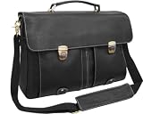 Black Double Buckle Leather Executive Briefcase (#2720-0)
