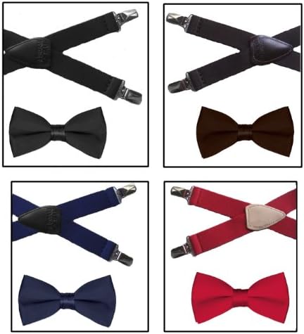 Child Boys Solid Suspenders and Bow Tie Set - Small