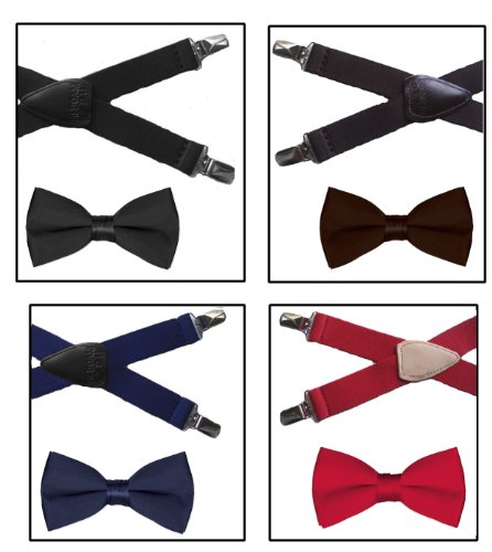 Child Boys Solid Suspenders and Bow Tie Set - Small