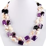 Handmade Pearl, Amethyst & Sterling Silver Necklace