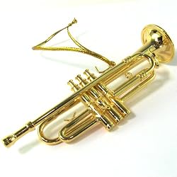 Gold Tone Trumpet Cornet Music Band Instrument Ornament