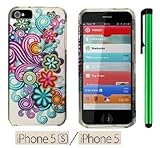 Apple Iphone 5S Or Iphone 5 Premium Pretty Design Protector Hard Cover Case / 1 of New Assorted Color Metal Stylus Touch Screen Pen (Blue Purple Flower Vine On Silver)