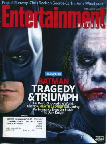 Entertainment Weekly July 11, 2008 Heath Ledger & Christian Bale/The Dark Knight Cover, Heidi Klum/Project Runway, Guillermo del Toro