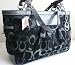 Authentic Coach Optic Signature Pleated Gallery Tote Bag 13762 Gray/Black