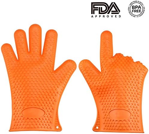 VVBOX 2PCS Heat Resistant Silicone Glove Cooking BBQ Oven Pot Holder Mitt Kitchen Accessories Bakeware Tool - Orange