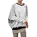 Allegra K Women Fall Winter Stripe Panel Batwing Top Loose T Shirts