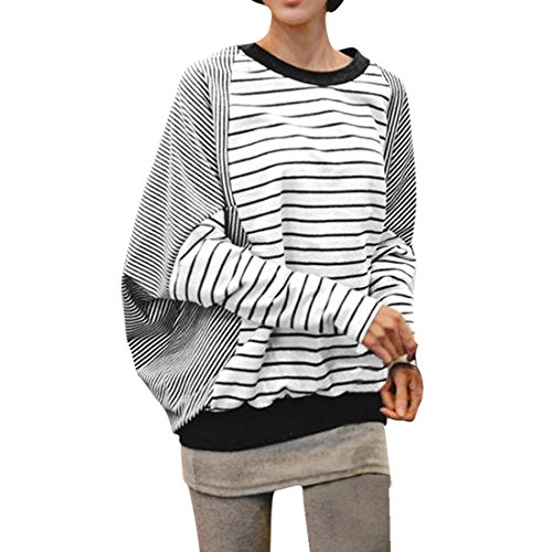 Allegra K Women Fall Winter Stripe Panel Batwing Top Loose T Shirts