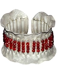 Sterling Silver Cuff Females Bangles Red Facited Cz Beads Handmade Jewelry