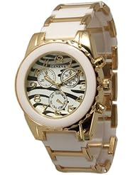 The "Boyfriend" watch. Ceramic Designer Style Fashion Watch with White/Gold Band and Zebra Face