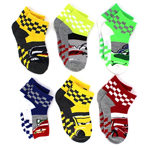 Disney Cars Boys 6 pk Socks (4-6 (shoe size: 7-10), Finish Line Multi Quarter)